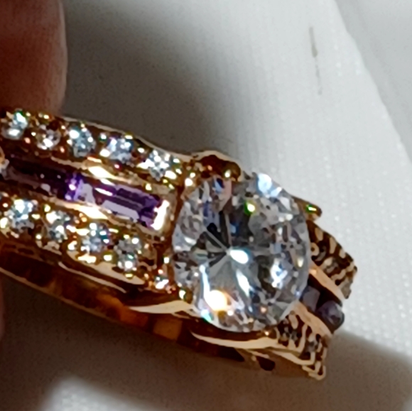 OLD CUT DESIGN 14K G.F CRYSTAL DIAMOND RING - Picture 1 of 12